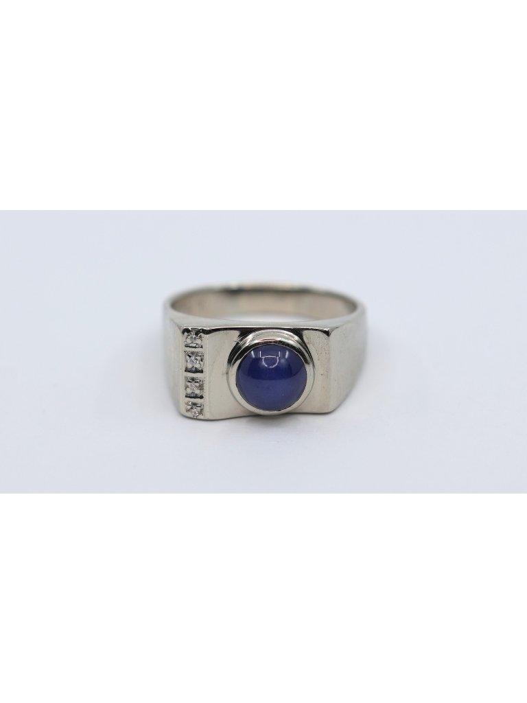 Unique 10k Solid White Gold Designer Star Sapphire  Diamond Ring  Size 1075